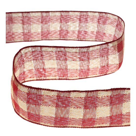Linen Check Wire Edge Printed Ribbon 63mm x 3m image number 2