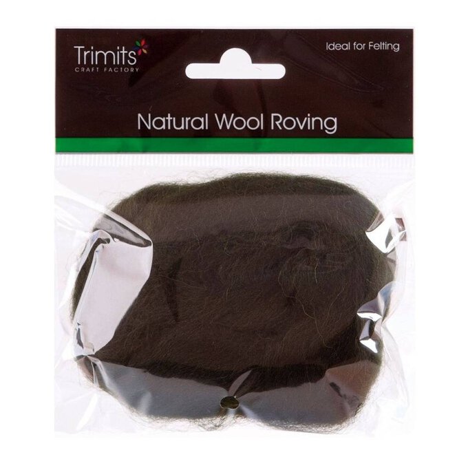 Trimits Dark Green Natural Wool Roving 10g