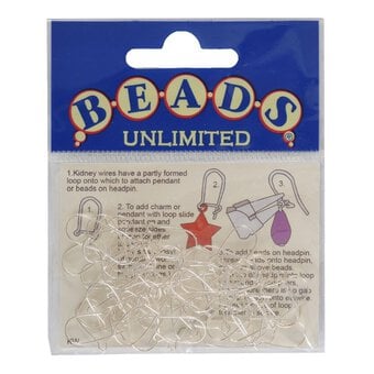 Beads Unlimited Silver Plated Midi Kidney Wire Findings 50 Pack