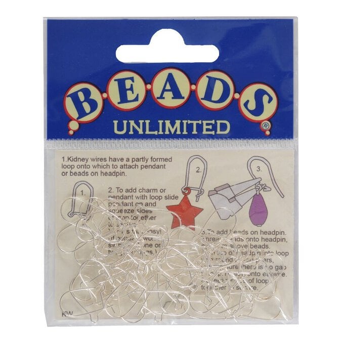 Beads Unlimited Silver Plated Midi Kidney Wire Findings 50 Pack image number 1