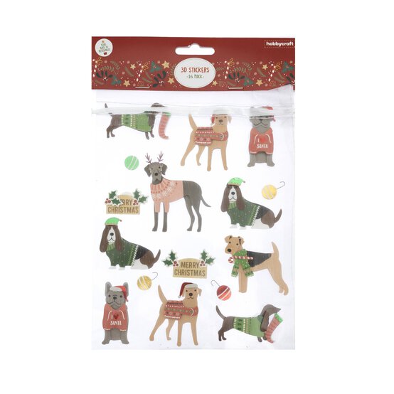 Festive Dog 3D Stickers 16 Pack  image number 4