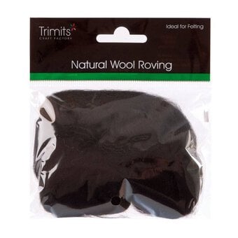Trimits Black Natural Wool Roving 10g