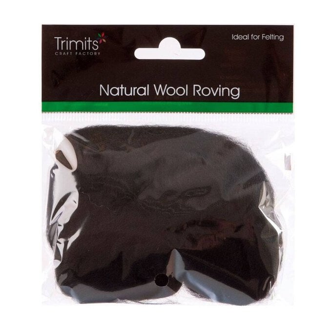 Trimits Black Natural Wool Roving 10g image number 1