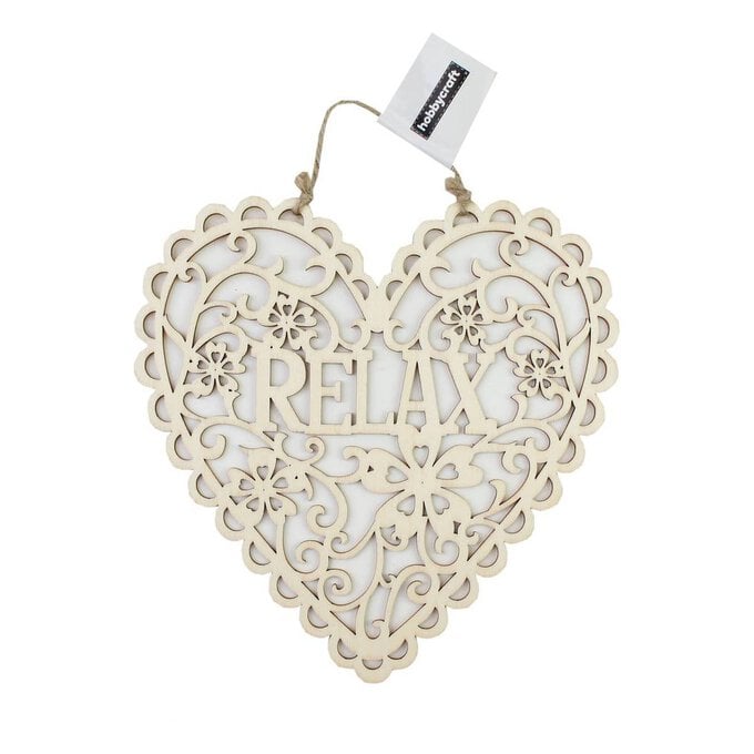 Wooden Filigree Relax Heart Plaque 22cm image number 1
