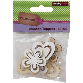 Heart and Flower Wooden Toppers 6 Pack image number 3