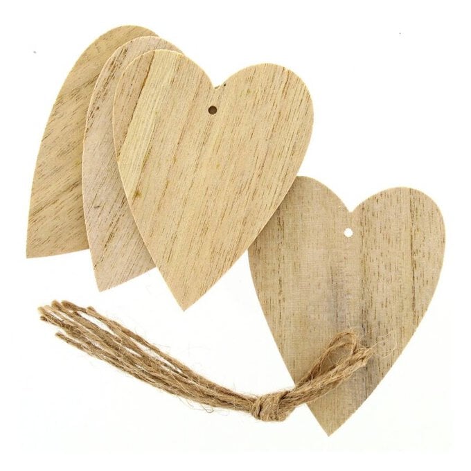 Natural Wooden Hanging Hearts 4 Pack image number 1
