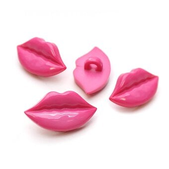 Hemline Hot Pink Lips Buttons 4 Pack