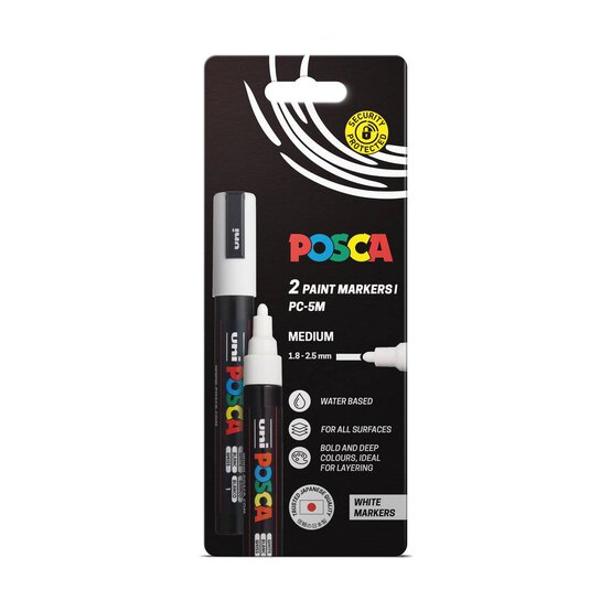 Uni-ball Posca White PC-5M Marker Pens 2 Pack image number 1