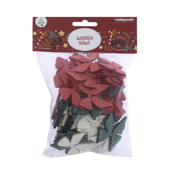 Red, White and Green Wooden Bows 72 Pack image number 3