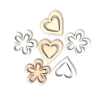 Heart and Flower Wooden Toppers 6 Pack