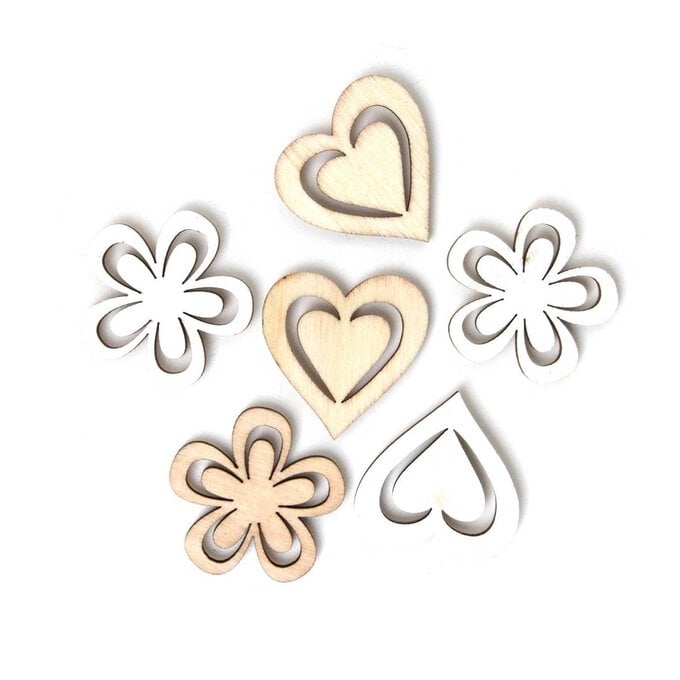 Heart and Flower Wooden Toppers 6 Pack image number 1