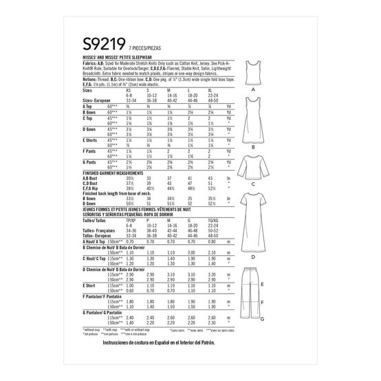 Simplicity Petite Sleepwear Sewing Pattern S9219 (XS-XL) image number 2