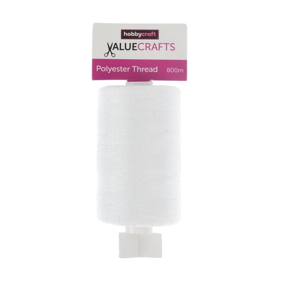 Valuecrafts White Polyester Thread 800m image number 3