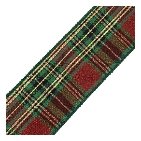 Metallic Tartan Wire Edge Velvet Ribbon 63mm x 3m image number 3