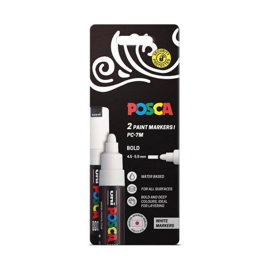 Uni-ball Posca White PC-7M Marker Pens 2 Pack image number 1