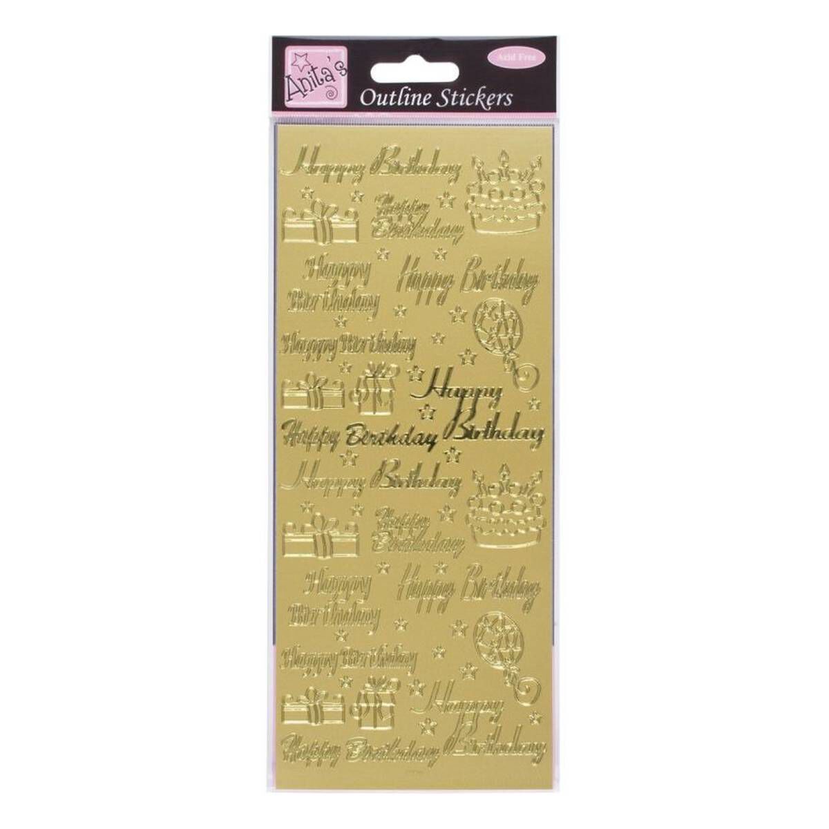Anita's Gold Happy Birthday Outline Stickers Hobbycraft