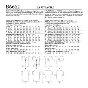 Butterick Women's Tops  Sewing Pattern B6662 (AX5 4-12)