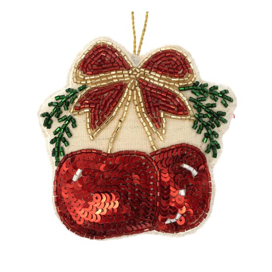 Hanging Beaded Cherries Decoration 9cm image number 2