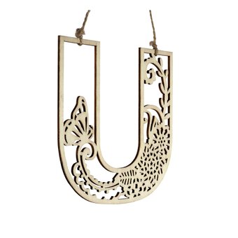 Wooden Filigree Hanging Letter U 12cm