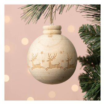 Hanging Wooden Reindeer Bauble 8.5cm