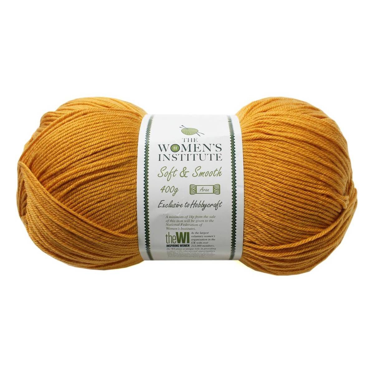 Women's Institute Mustard Soft and Smooth Aran Yarn 400g Hobbycraft