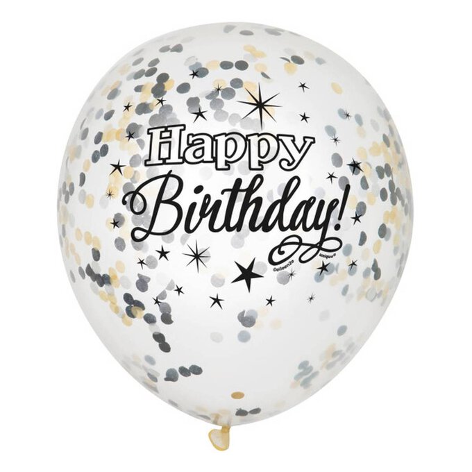 Silver and Cream Birthday Confetti Balloons 6 Pack image number 1