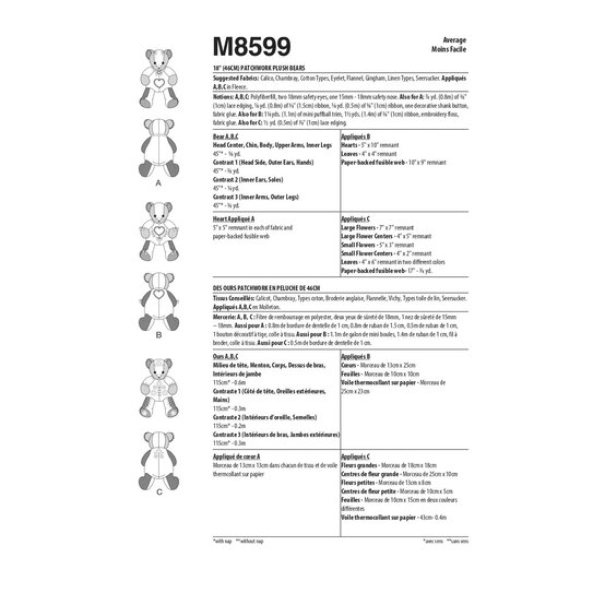 McCall’s Patchwork Plush Bears Sewing Pattern M8599 image number 5