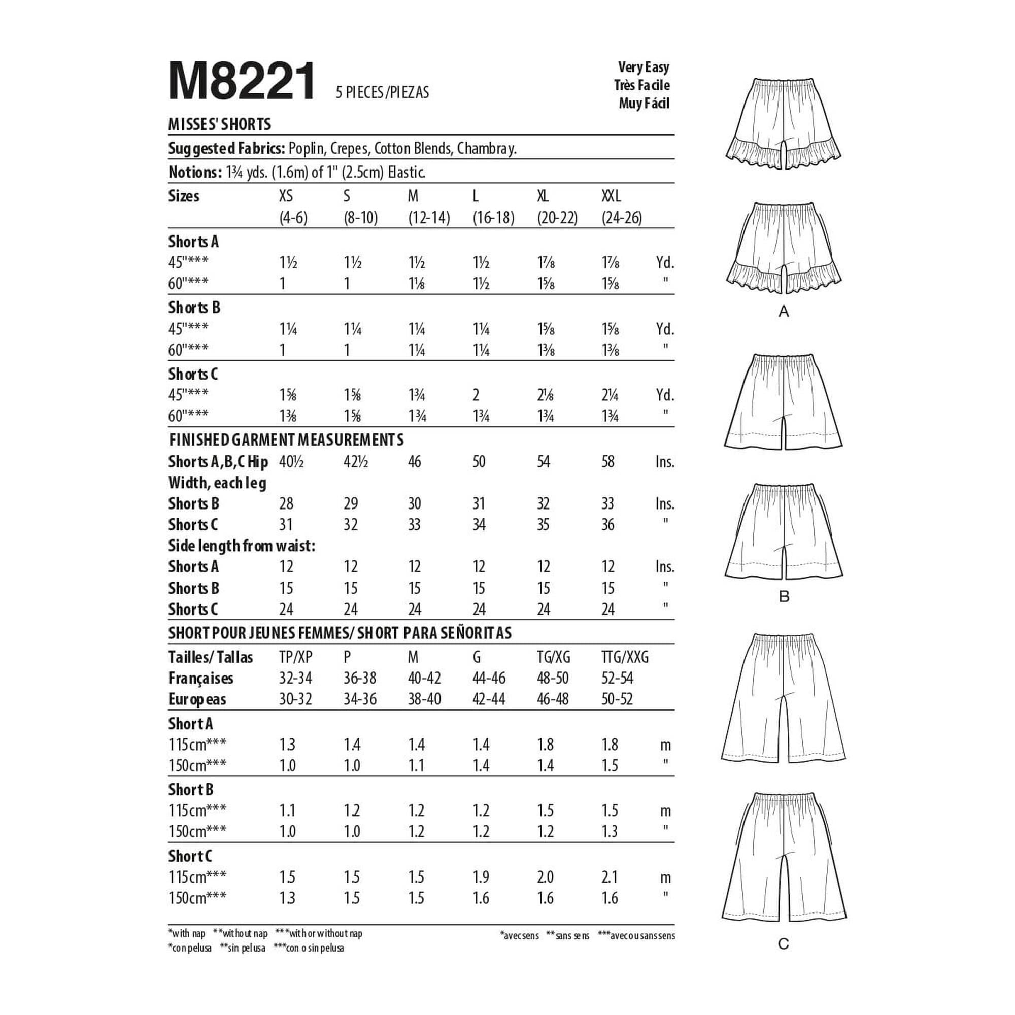 McCall's Women's Shorts Sewing Pattern M8221 (ZZ L-XXL) | Hobbycraft