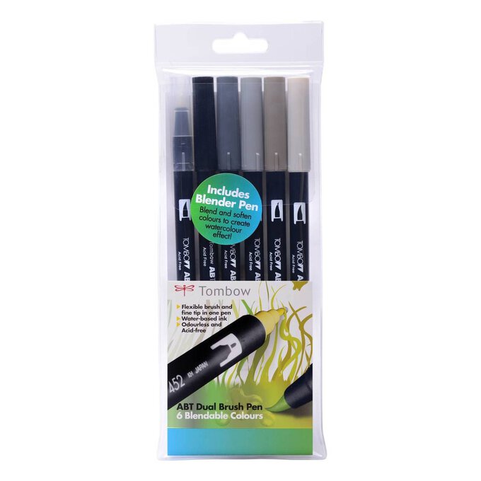 Tombow Grey ABT Dual Brush Pens 6 Pack | Hobbycraft