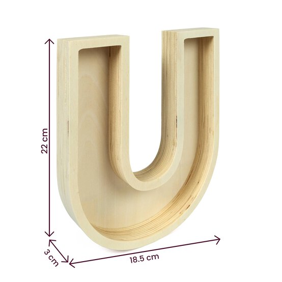 Wooden Fillable Letter U 22cm image number 4
