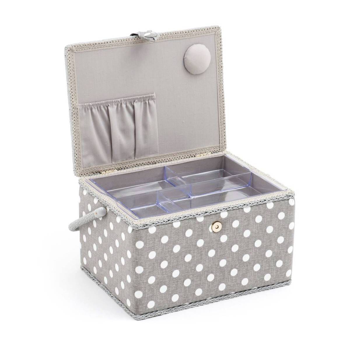 D/W/H 2 Drawers Box Size: : 25 x 25 x 19cm Hobby Gift Large Sewing Box Grey Polka Dot Design 