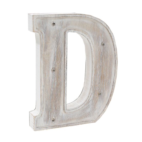 White-Washed Wooden LED Letter D 21cm image number 2