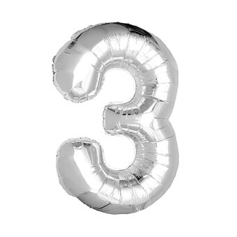 Extra Large Silver Foil Number 3 Balloon