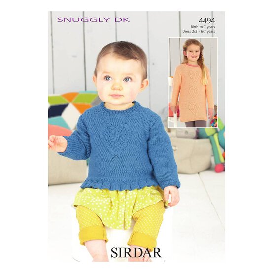 Sirdar Snuggly DK Girls' Sweater and Dress Digital Pattern 4494 image number 1
