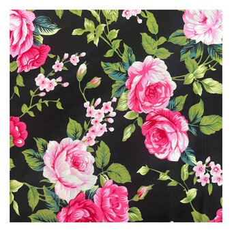 Black Rose Cotton Poplin Fabric by the Metre