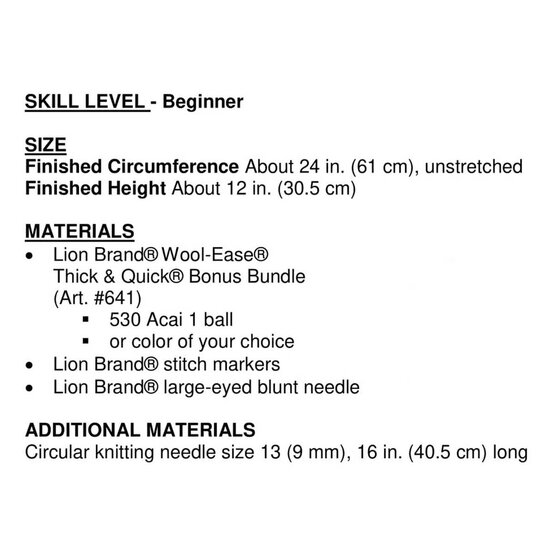 FREE PATTERN Lion Brand Thick and Quick One Ball Ribbed Cowl L60100 image number 2