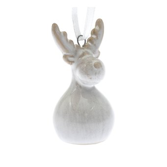 Hanging Beige Ceramic Reindeer Decoration 7cm