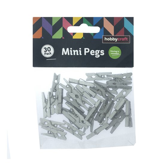 Mini Silver Wooden Pegs 30 Pack image number 4