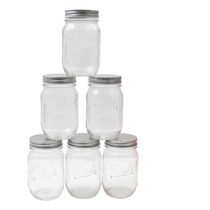 Fresh Embossed Clear Glass Jar 490ml 6 Pack image number 1