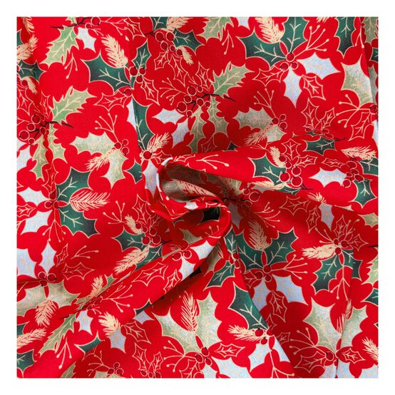 Red Holly Cotton Fabric by the Metre image number 1