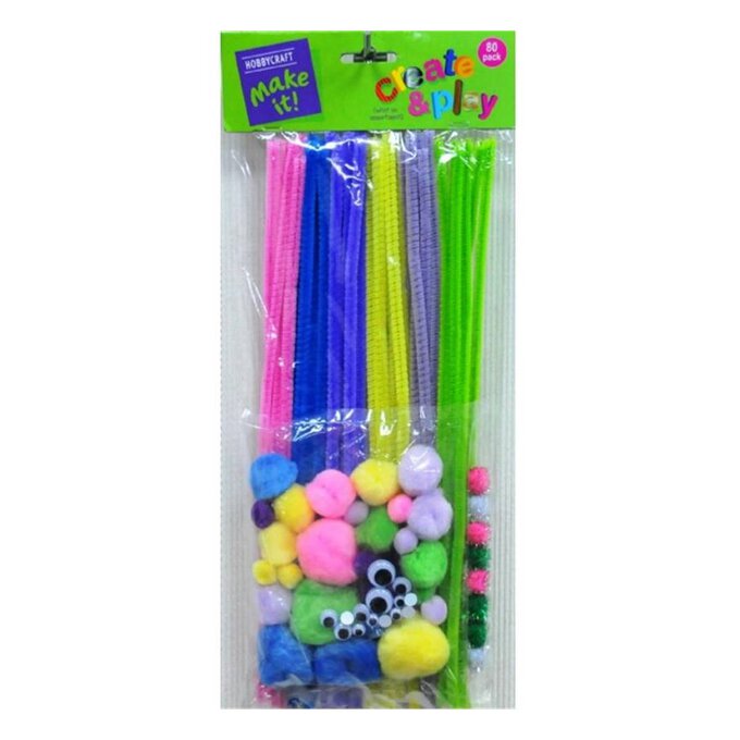 Pastel Pipe Cleaners and Poms Craft Pack 80 Pieces image number 1
