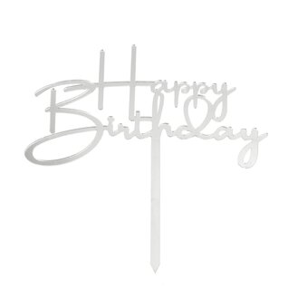 Whisk Silver Acrylic Happy Birthday Cake Topper