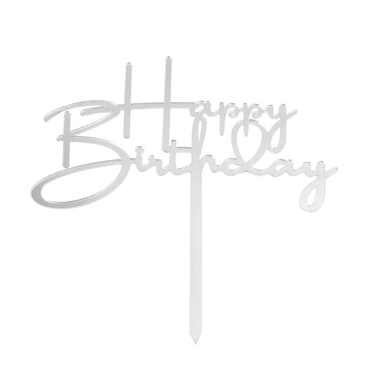 Whisk Silver Acrylic Happy Birthday Cake Topper image number 2