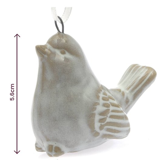 Hanging Beige Ceramic Bird Decoration 6cm image number 3