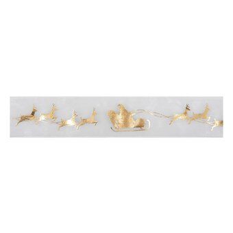 Gold Santa Sleigh Printed Organza Ribbon 34mm x 3m