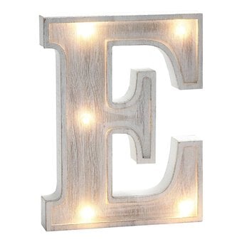 White Washed Wooden LED Letter E 21cm