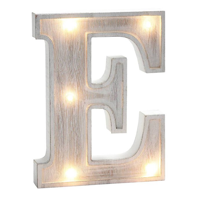 White Washed Wooden LED Letter E 21cm image number 1