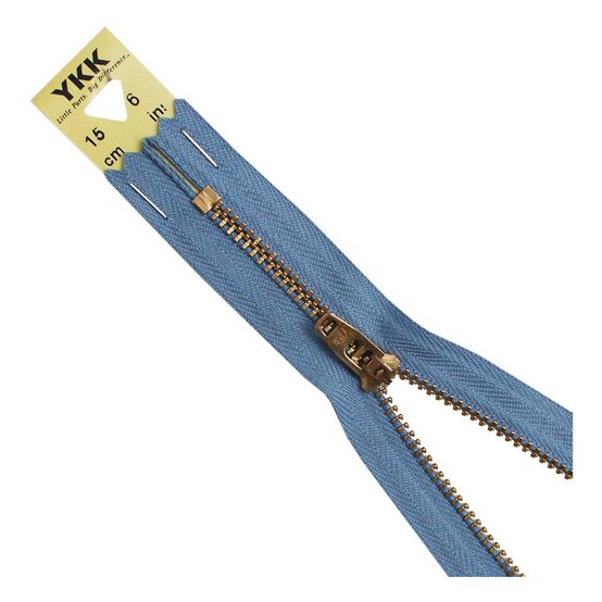 YKK Mid Blue Brass Jeans Zip 15cm image number 1