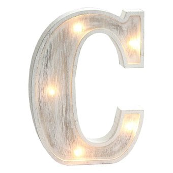 White Washed Wooden LED Letter C 21cm