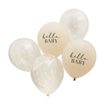 Ginger Ray Hello Baby Taupe and Cloud Confetti Balloons 5 Pack